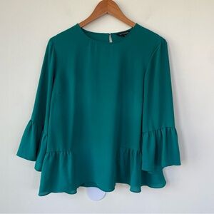 Banana Republic Factory Teal Bell Sleeve Peplum Blouse M Medium